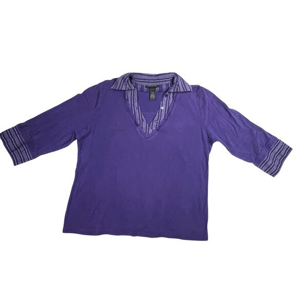 Lane Bryant Faux Layered 3/4 Sleeve Collar Blouse V Neck Plus Size 14/16 Purple - Picture 5 of 15